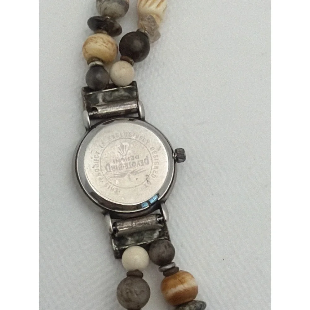 Peyote Bird Wristwatch Womens 7.5in Silver Tan Fair Beaded Southwestern Santa Fe